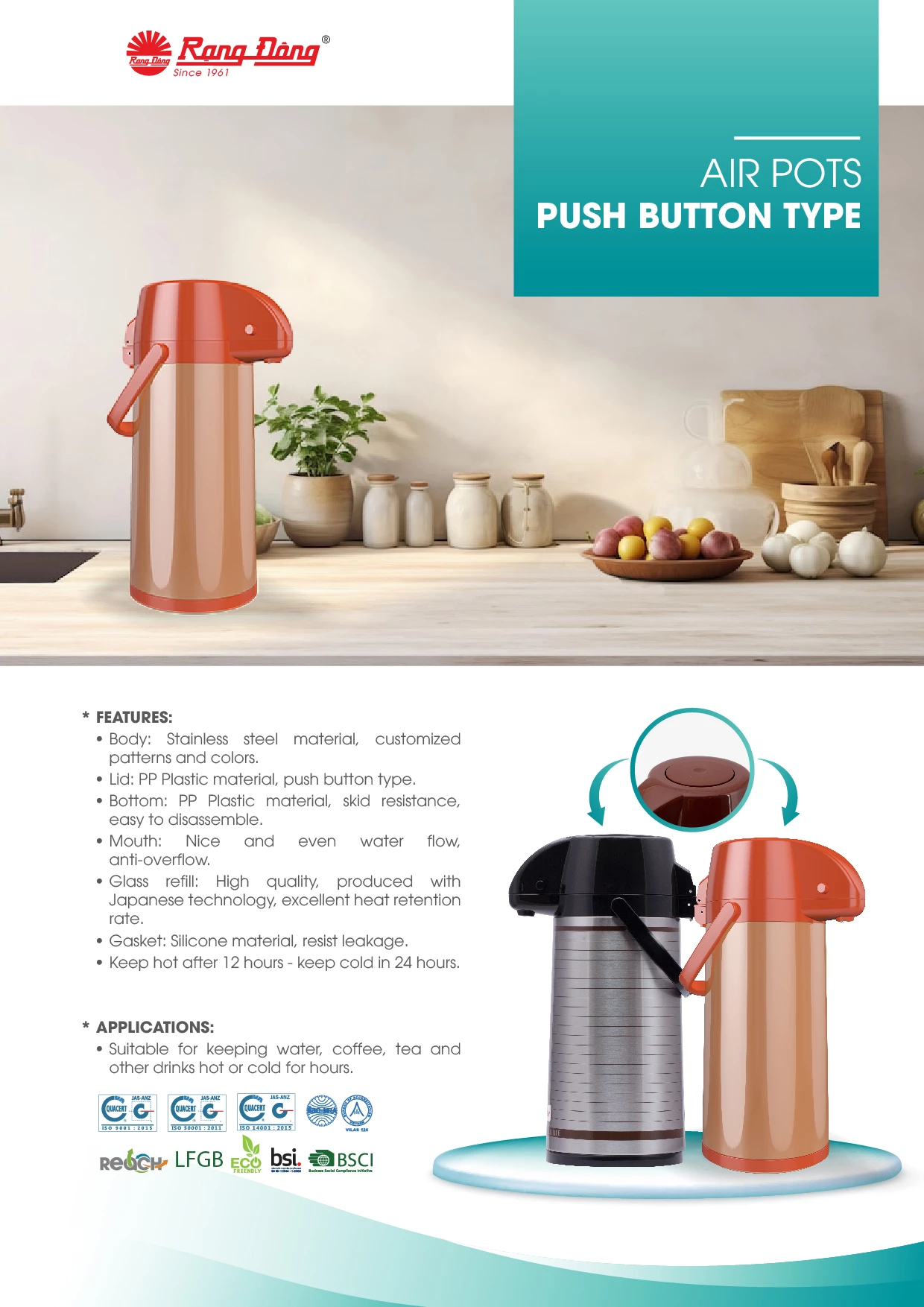 Air Pots Push button type airpot