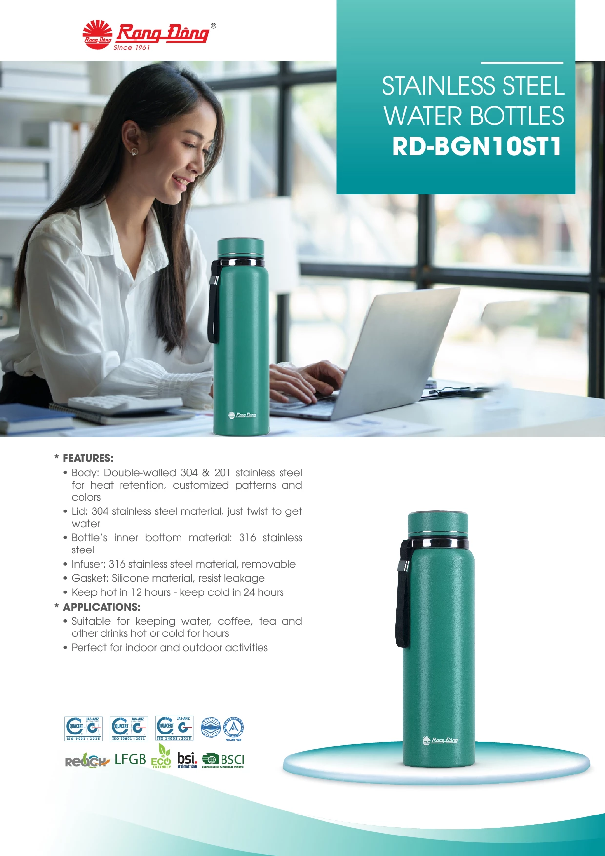 Stainless Steel Water Bottles RD-BGN10ST1