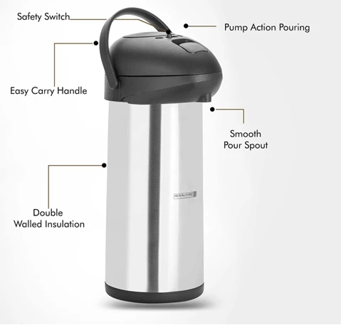 5L Stainless Steel Airpot Insulated Catering Flask Jug | Royalford UK
